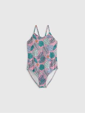 NWT QUINCE One-Piece Swimsuit Girls Size 12 Palm 8073